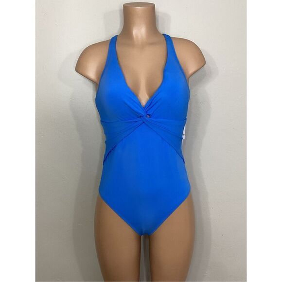 New. Blue Rod Beattie Twist and Shout Plunge One Piece Swimsuit. Size 14. Normal - Picture 6 of 11